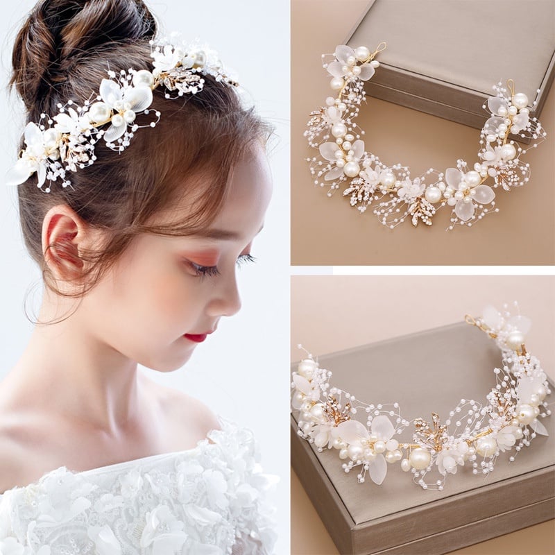 Picture of Bridal Crown Hair Jewelry Wedding Tiara With Pearls Flowers Wedding Accessory