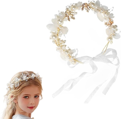 Picture of Bridal Crown Hair Jewelry Wedding Tiara With Pearls Flowers Wedding Accessory