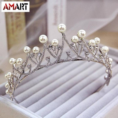 Picture of Pearl Crystal Wedding Bridal Tiara Crown Rhinestone Headbands Hair Hairband