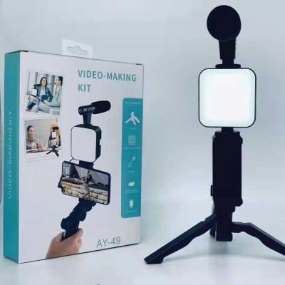 Picture of Ay-49 Phone Vlog Tripod Vlogging Kits Live Selfie Fill Light Integration With Remote Control Microphone Light Light - Ring Light
