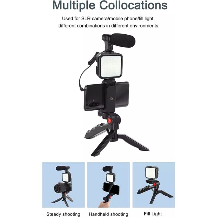 Picture of Ay-49 Phone Vlog Tripod Vlogging Kits Live Selfie Fill Light Integration With Remote Control Microphone Light Light - Ring Light