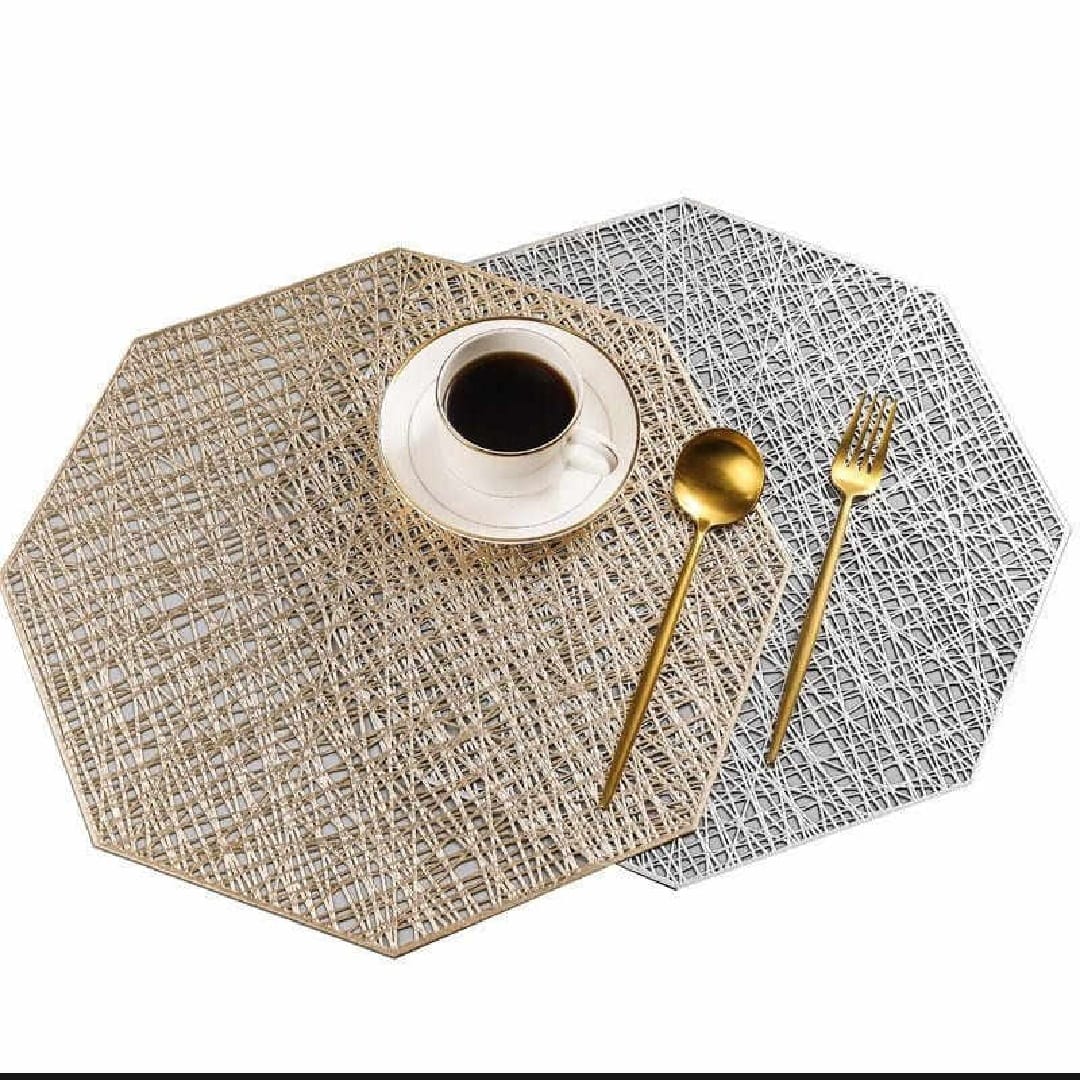 Picture of 6 pcs PVC Geometric Gold Silver Hollow Placemat / Cup Mat Home Decoration Kitchen Tool For Dining Table Bowl Plate - Multicolor