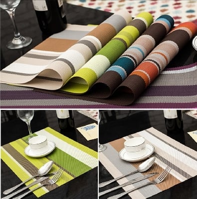 Picture of 6 Pcs Placemat Fashion PVC Dining Table Mat Plate Pads Bowl Pad Coasters Table Cloth Pad Mats - Multicolor