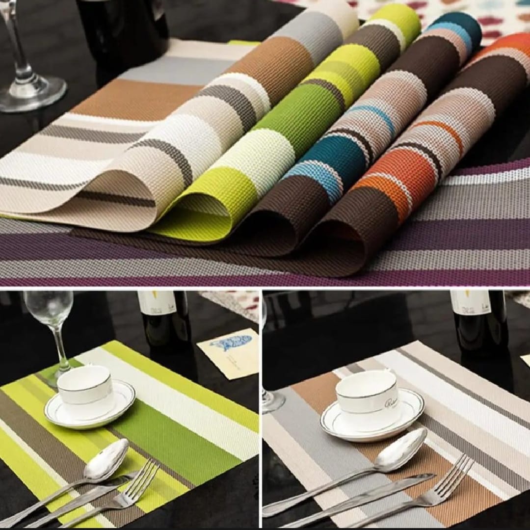 Picture of 6 Pcs Placemat Fashion PVC Dining Table Mat Plate Pads Bowl Pad Coasters Table Cloth Pad Mats - Multicolor