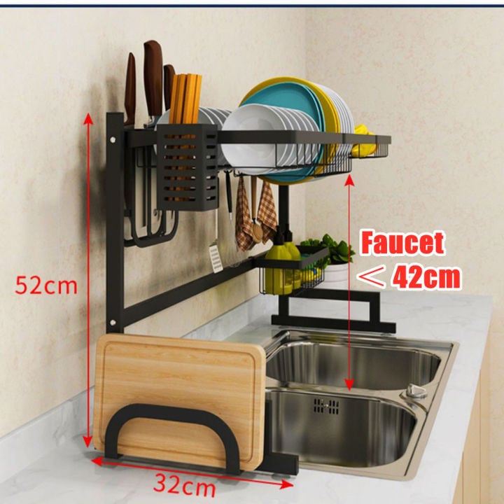 Picture of 65cm Kitchen Shelf Organizer Dish Drying Rack Over Sink Utensils Holder Bowl Dish Draining Shelf Kitchen Storage Countertop Organizer - Multicolor