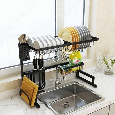 Picture of 65cm Kitchen Shelf Organizer Dish Drying Rack Over Sink Utensils Holder Bowl Dish Draining Shelf Kitchen Storage Countertop Organizer - Multicolor