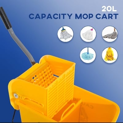 Picture of yellow single bucket plastic cleaning commercial mop bucket floor cleaning - Multicolor