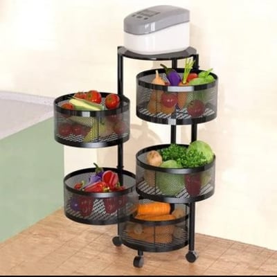 Picture of 5 Layer Rotating Kitchen Rack 360 Degree Floor Organizer with Wheels for Vegetables and Fruits - Black