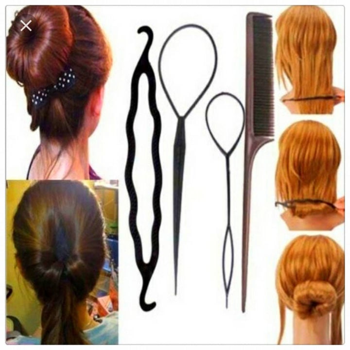 Picture of 4 pcs Hair French Braid Topsy Tail Clip Styling Stick Bun Maker Tool Beauty