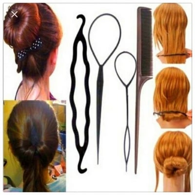 Picture of 4 pcs Hair French Braid Topsy Tail Clip Styling Stick Bun Maker Tool Beauty