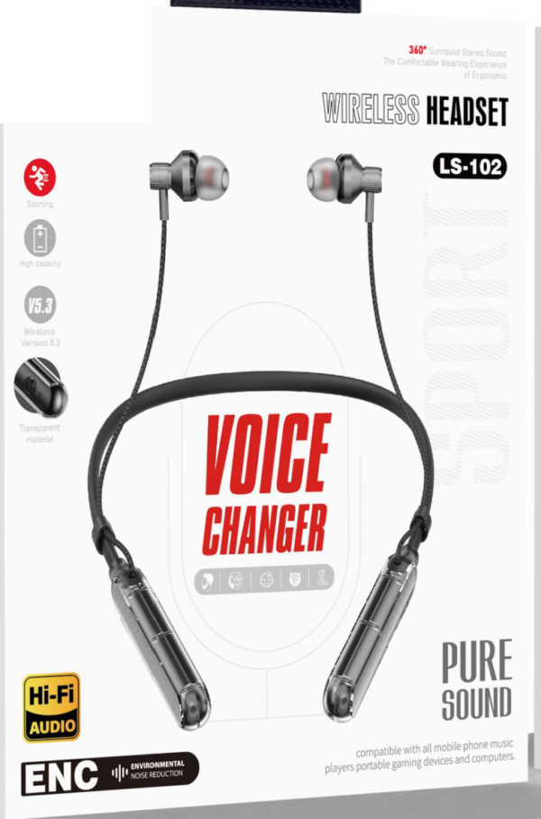Picture of KZI LS-102 Voice Changer ENC Neckband Bluetooth Headset BT5.3 - Enhanced Noise Cancellation(ENC) - Stereo Music