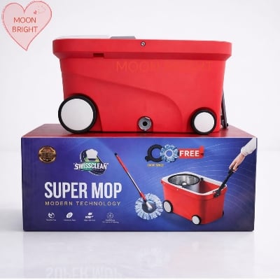 Picture of 360° Spin Mop Bucket Set with Wheels – Stainless Steel Handle & 2 Microfiber pad Unique Choice For Household Cleaning - Red