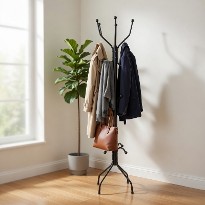 Picture of Premium Metal Coat & Hat Stand Rack with Multi Hooks (Black) - Black