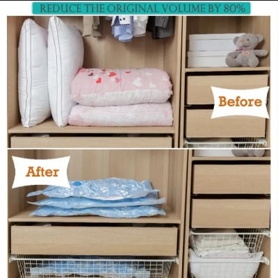Picture of Vacuum Storage Bags  Travel Bags( 4 Combo Pack  )with (1 Hand Pump) - Space Saver Solution for Home Organization Size 60x80cm