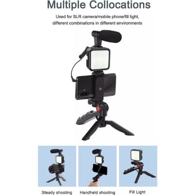 Picture of Ay-49 Phone Vlog Tripod Vlogging Kits Live Selfie Fill Light Integration With Remote Control Microphone Light Light - Ring Light