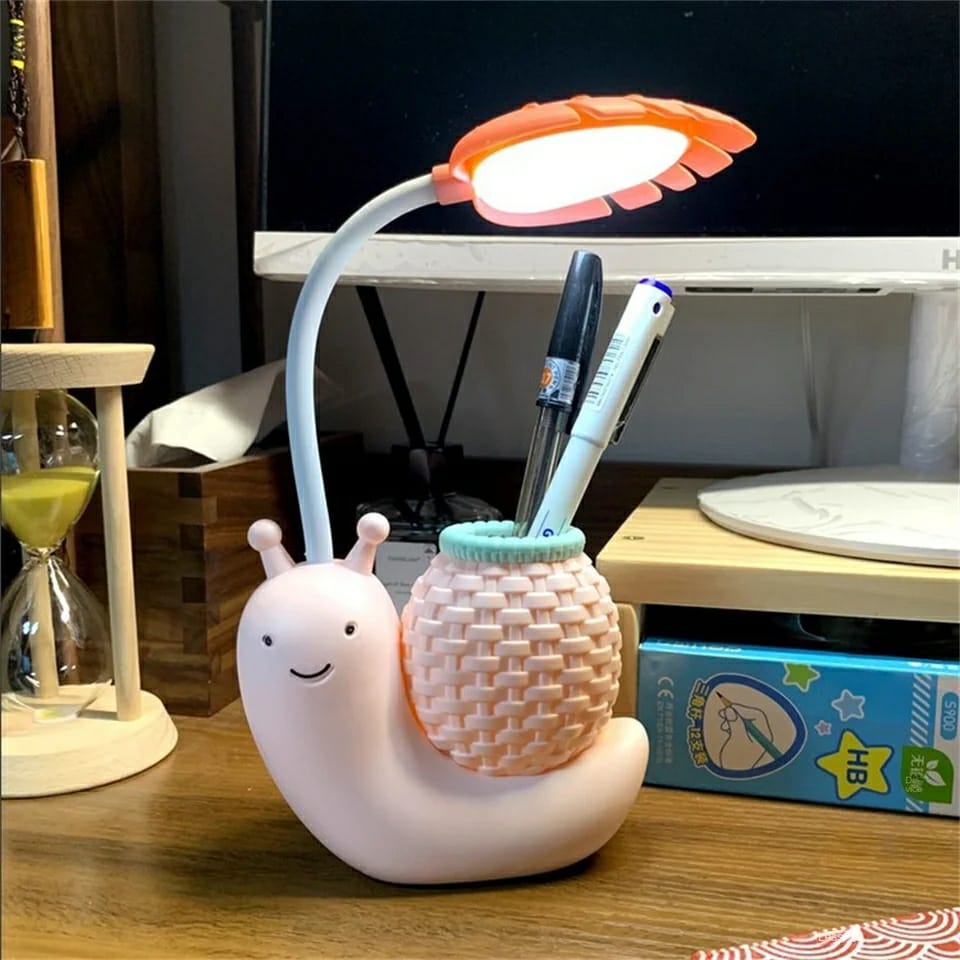 Picture of Table Lamp Led Snail Reading Lamp with Pen Holder Usb Rechargeable Decorative Lovely Baby Table Night Light Desk Lamps