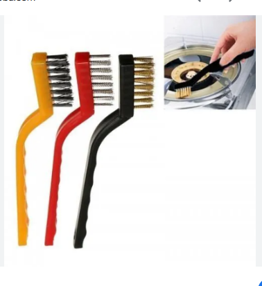Picture of DarkShri Set of 3 Pc Mini Wire Brush Cleaning Tool Kit Brass, Nylon, Stainless Steel Bristles, Gas Cleaning Brushes Iron Nylon Copper Wire for Car Kitchen Gas Stove Cleaning Tool