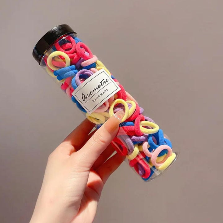 Picture of 100 Pcs/set Baby Girl Rubber Bands Kids Elastic Hair Bands for Children Mixed Colors Mini Ponytail Holder Baby Hair