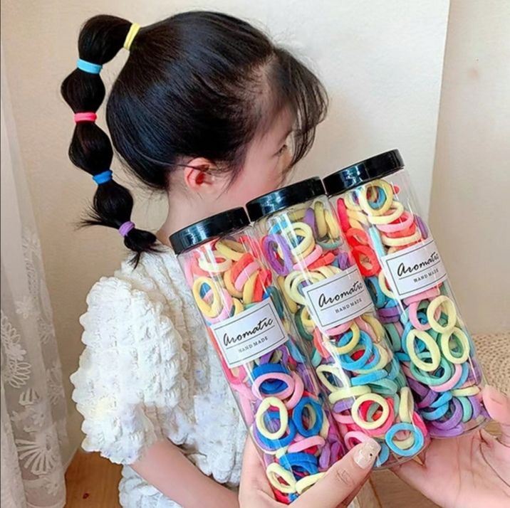 Picture of 100 Pcs/set Baby Girl Rubber Bands Kids Elastic Hair Bands for Children Mixed Colors Mini Ponytail Holder Baby Hair