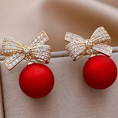 Picture of Trendy Cute Crystal Cherry Rhinestone New Stud Earrings for Women Luxury Design Earrings French Retro Style Diamond Encrusted Jewelry