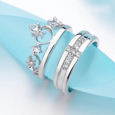 Picture of King and Queen Couple Ring Propose Ring Gift & Love Ring 2-Pcs