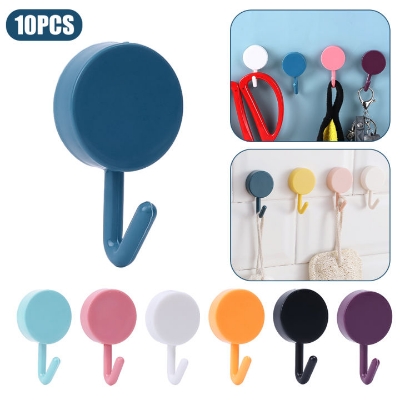 Picture of 10 packs of plastic paste hooks strong adhesive hanger kitchen bathroom free punching wall hooks