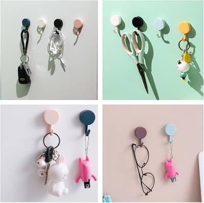 Picture of 10 packs of plastic paste hooks strong adhesive hanger kitchen bathroom free punching wall hooks
