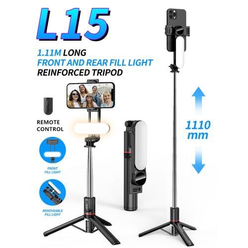 Picture of L15 Selfie Stick with Fill Light Foldable Mini Tripod Photo Live Wireless Bluetooth Remote Shutter for IOS Android Smartphones