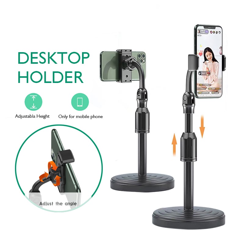 Picture of Desktop Mobile Phone Holder Height Adjustable Stand & 360° Rotatable for Live Streaming Shoot YouTube TikTok Video Round Base Smartphone - Mobile Stand