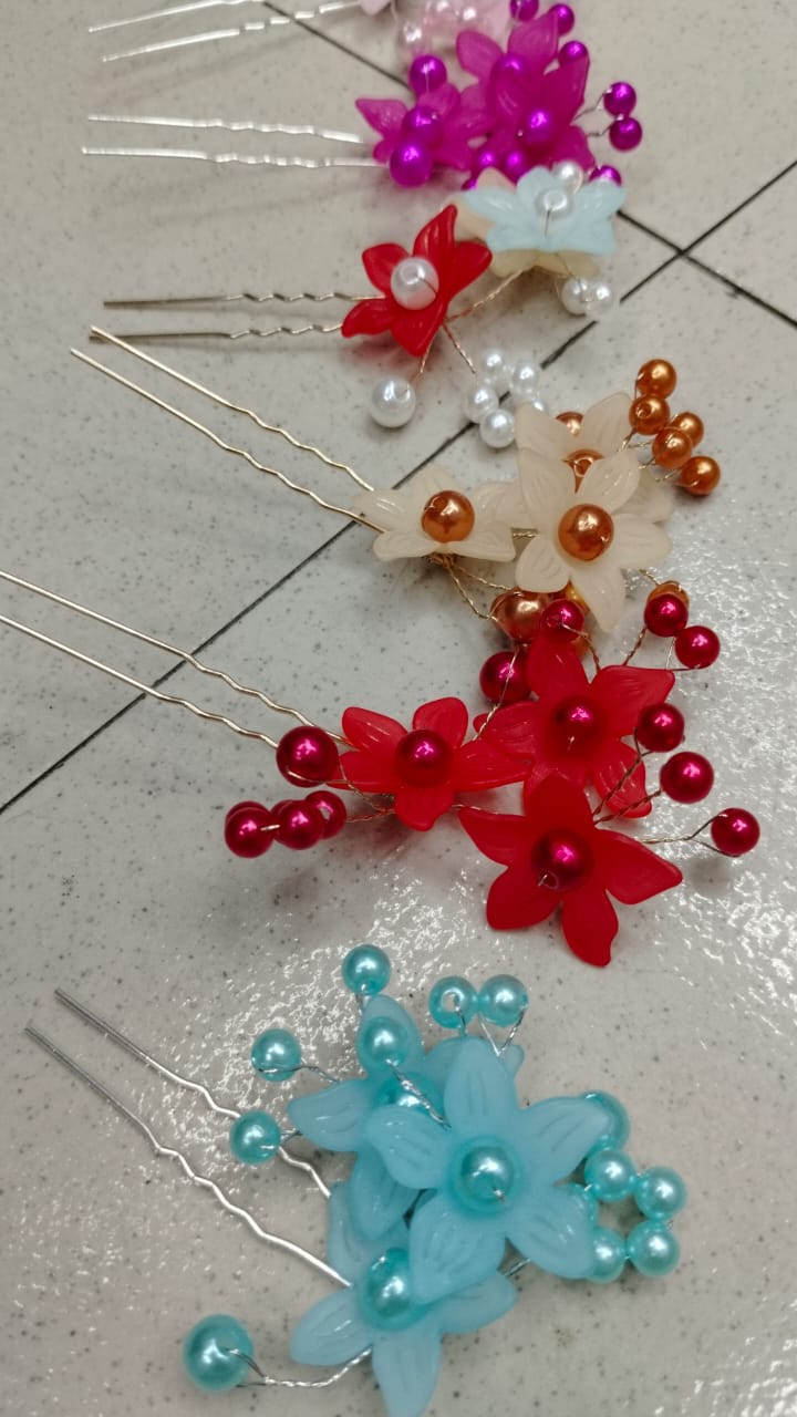 Picture of Pack of 3 Fancy Hair pins Large U Shape Pins,Jura Pins, Braide Flower Pins & Bun Pins for Wedding Bride Party Hair Accessories by Zayan Fashion (3Pis)