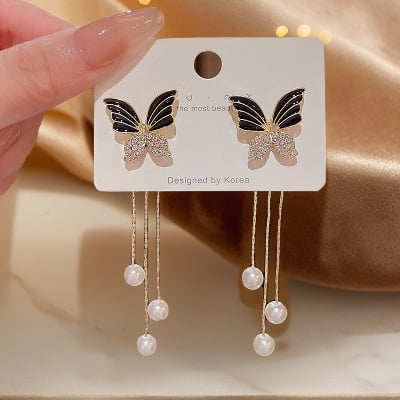 Picture of Unique Design Elegant Delicate Light Luxury Black Butterfly Earrings Women Jewelry Party Premium Gifts