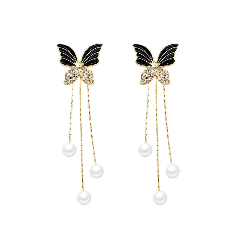 Picture of Unique Design Elegant Delicate Light Luxury Black Butterfly Earrings Women Jewelry Party Premium Gifts