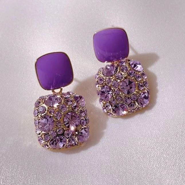 Picture of Luxury Female Crystal Zircon Stone Earrings Purple Color Jewelry Vintage Double Stud Earrings For Women