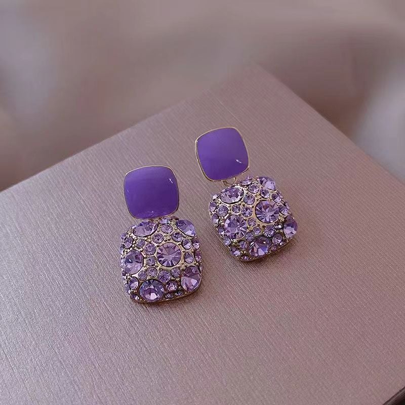 Picture of Luxury Female Crystal Zircon Stone Earrings Purple Color Jewelry Vintage Double Stud Earrings For Women