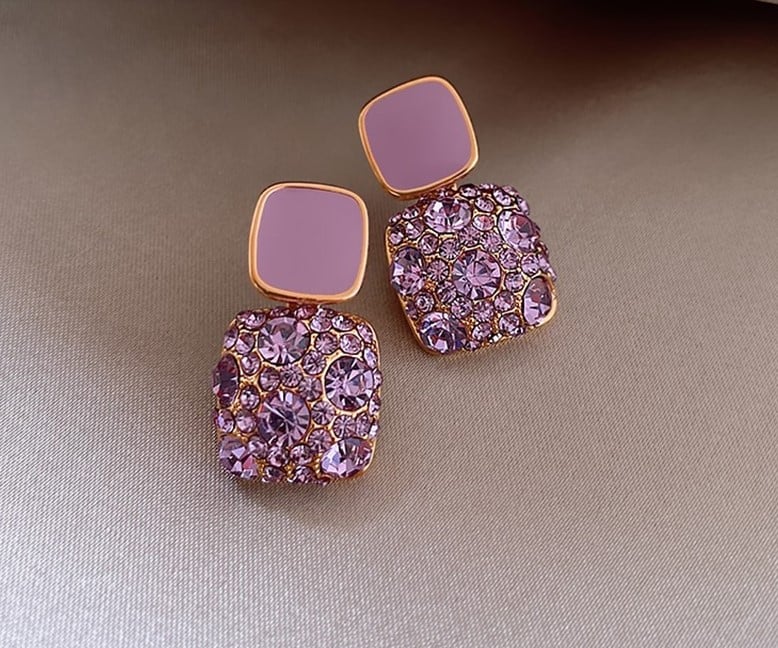 Picture of Luxury Female Crystal Zircon Stone Earrings Purple Color Jewelry Vintage Double Stud Earrings For Women