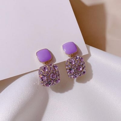 Picture of Luxury Female Crystal Zircon Stone Earrings Purple Color Jewelry Vintage Double Stud Earrings For Women