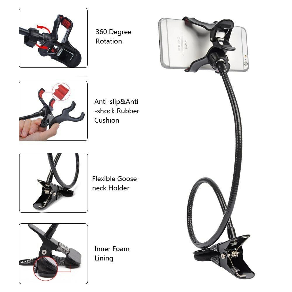 Picture of Flexible 360 Rotation Clip Mobile Cell Phone Holder Lazy Bed Desktop Bracket Mount Stand Phone Clip Holder
