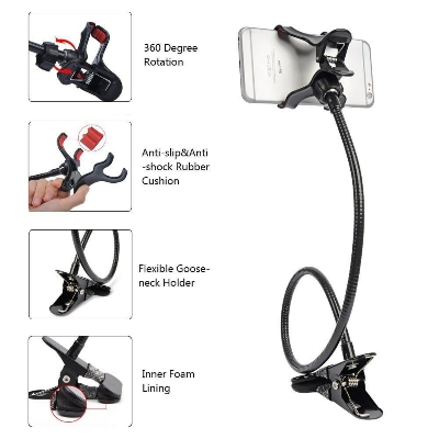 Picture of Flexible 360 Rotation Clip Mobile Cell Phone Holder Lazy Bed Desktop Bracket Mount Stand Phone Clip Holder