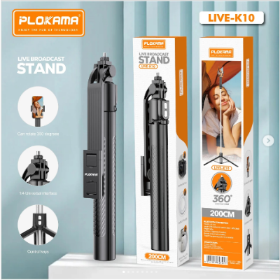 Picture of PLOKAMA Live K10 Selfie Stick Tripod 200CM Mobile Stick Chargeable Bluetooth DSLR Camera Stand Ring light Stand Vlog Stick Mobile Stand Foldable 360 Rotatable Tiktok Stand