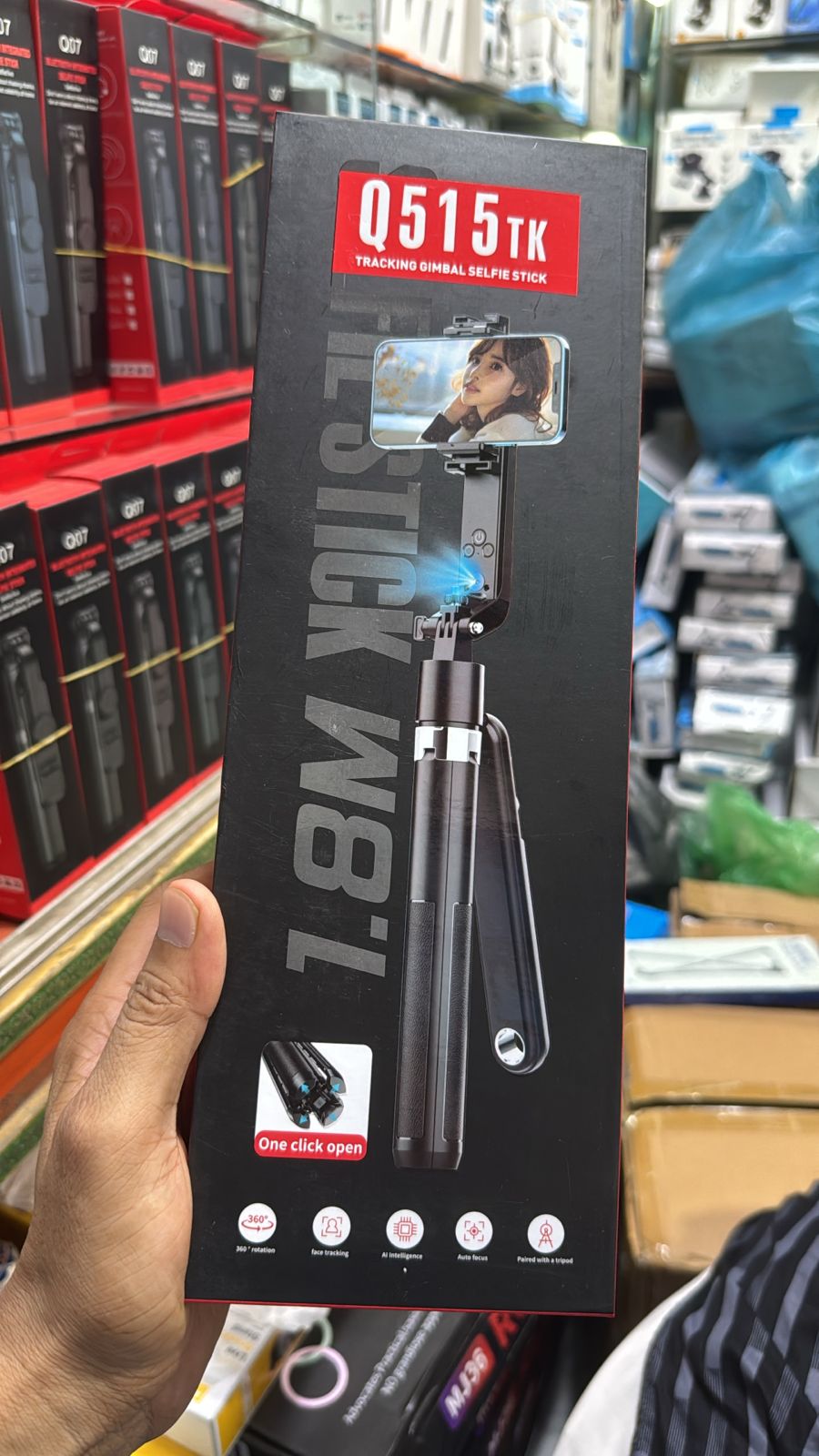 Picture of Q515TK Auto Face Tracking Selfie Stick Tripod with Wireless Remote Control Smart Auto AI Tracking Stabilizer Gimbal (5.8) foot
