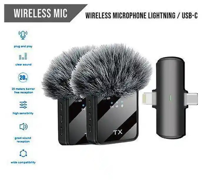 Picture of F15 -2 USB Type C + i Phone 2in1 Wireless Lavalier Microphone