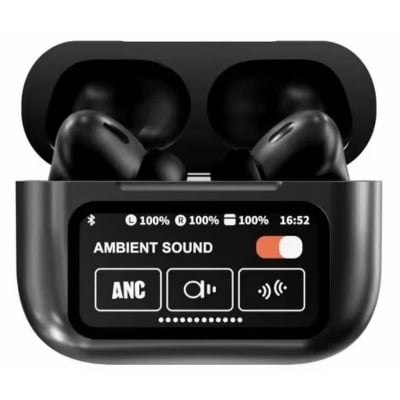 Picture of Airpods A9 pro TWS Bluetooth Headphones Wireless Earbuds Touch Screen Display with Earbuds - Black 