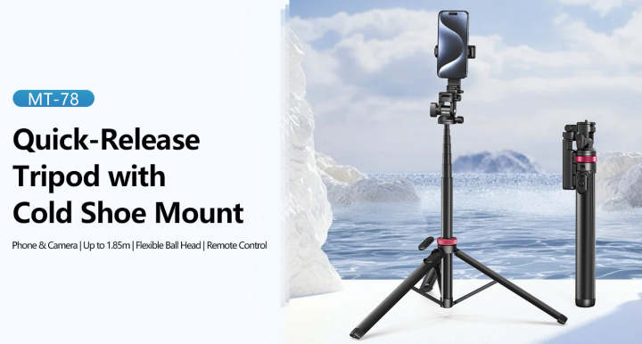 Picture of Ulanzi MT-78 Black Quick-Release Tripod with Cold Shoe Mount & Wireless Remote for Smartphones & Cameras