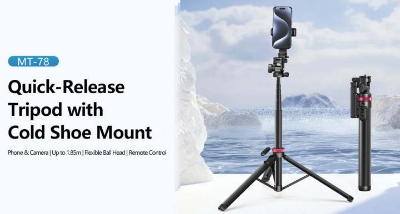 Picture of Ulanzi MT-78 Black Quick-Release Tripod with Cold Shoe Mount & Wireless Remote for Smartphones & Cameras