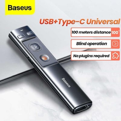 Picture of Baseus Wireless Presenter Pen 2.4Ghz USB C Adapter Handheld Remote Control Pointer Red Pen PPT Power Point Presentation Pointer White