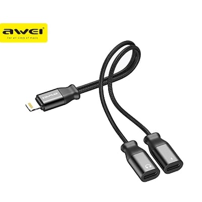 Picture of Awei CL-72 2-in-1 Adapter For Lightning Charging And Play Music Black