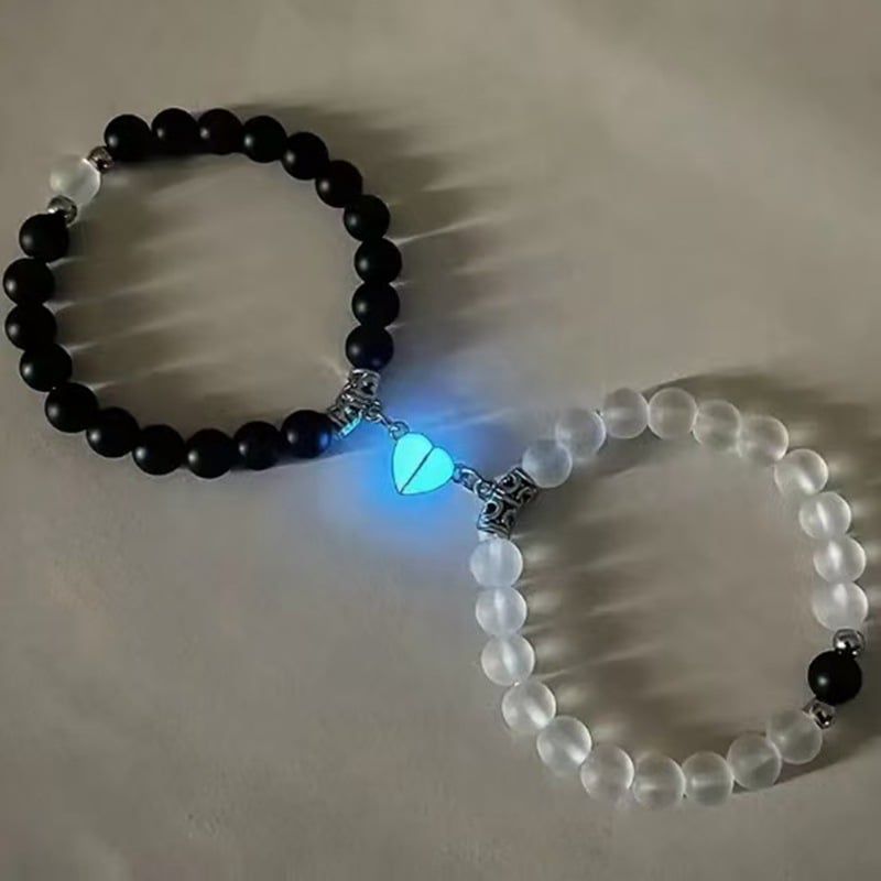 Picture of Shop Pro Magnetic Heart Bracelets for Couples (2 Piece) | Small Rubber Band Magnet Stone Bell Bracelet with Knotted Head Rope