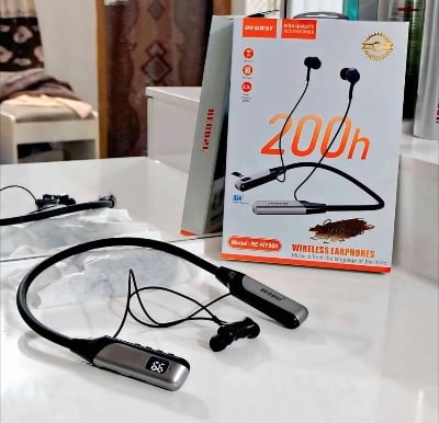 Picture of Recrsi Heavy Bass Neckband [-200 ঘন্টা চার্জিং ব্যাকআপ ] RE-NY060 Wireless Bluetooth Neckband Digital Display Long Battery fast charging support Black