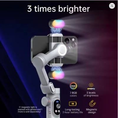 Picture of Smart X Pro 3-Axis Smart Gimbal Stabilizer Set With RGB Magnetic Light OLED Display LED Light Focus Wheel Grey Gimbal