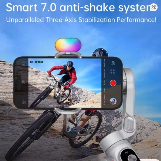 Picture of Smart X Pro 3-Axis Smart Gimbal Stabilizer Set With RGB Magnetic Light OLED Display LED Light Focus Wheel Grey Gimbal